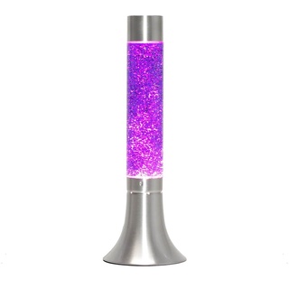 Lavalampe Glas Aluminium in Silber Lila Glitter Wohnzimmer H:37,5 cm G9 inklusive Leuchtmittel Retro Tischlampe Glitzer YVONNE