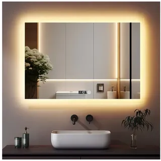 WDWRITTI Wandspiegel Led Badspiegel 80x60 mit Uhr 3Lichtfarben Dimmbar Speicherfunktion (Spiegel mit beleuchtung, Kalt/Neutral/Warmweiß), Touch, Wandschalter, Energiesparend bunt