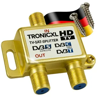 TronicXL Highend 2-Fach SAT Splitter DVBT2 DVBC Antennenverteiler Verteiler Weiche F-Buchse zb für Kabelfernsehen Unitymedia Sky Vodafone Unicable hd tauglich 4K 3D digital Satellitenverteiler 2fach
