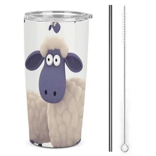 DWTJKMS Schaf-Autobecher mit Strohhalm, isoliert, Edelstahl, auslaufsicher, Metall-Kaffeetassen mit Deckel, große Kapazität, Wasserflaschen, Geschenk für Damen und Herren