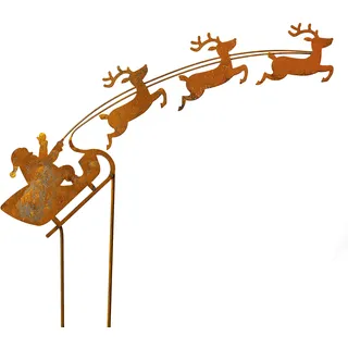 Blümelhuber Weihnachtsmann auf Schlitten Rost Gartendeko Edelrost Gartenstecker