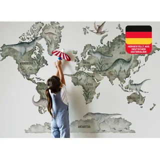 Osomhome Dino Wandtattoo Weltkarte Dinosaurier (100x140cm) | World Map Wall Decoration Wandsticker | Dino Deco Kinderzimmer Junge & Mädchen | Wandaufkleber Wandbild Kinderbilder os5094
