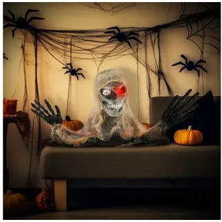 HOMCOM Dekofigur Halloween Deko Einäugige Mumie Krabbelnde Outdoor für Tür Garten (Halloween-Dekoration für draußen, 1 St., Einäugige Mumie), mit Rot Leuchtende Augen, mit Heul-Geräusch braun|grau