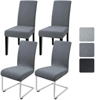Alishomtll Stuhlhussen 4er Set Jacquard Stuhlbezug Stuhlhussen Schwingstühle Elastische Hussen für Stühle Abnehmbarer Esszimmer Stuhlbezüge Freischwinger für Küche Restaurant Hotel Bankett (Grau)