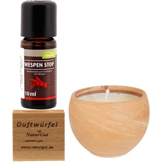 NaturGut Set: Wespen-Stop Duftwürfel Rapswachskerze Zitronen-Eukalyptus Duft Kerze Handmade Made in Germany Lange Brenndauer