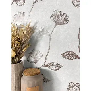 Newroom Vliestapete Koury Bronze Tapete Vintage Blumen,Blätter,Pflanzen, Grau Tapete Floral Blumen - Blumentapete Rosentapete Bronze Kupfer Romantisch 3D Optik Blätter Pflanzen für Schlafzimmer Wohnzimmer Küche, Blumentapete braun