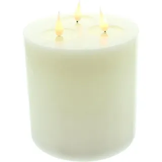 Dekoleidenschaft LED-Kerze 3 Docht Kerze "Classic" aus Echtwachs in creme Ø 15x18 cm Stumpenkerze, große Wachskerze mit Timer, Mehrdochtkerze, flammenlos flackernd weiß