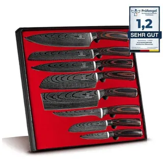 Küchenkompane Messer-Set Asiatisches Edelstahl Messerset - 8-teiliges Küchenmesser Set (8-tlg) braun|silberfarben