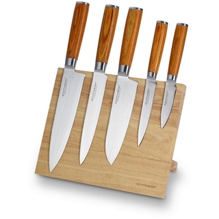 Echtwerk Messerset, Braun, Silber, Bernstein, Holz, 6-teilig, ergonomischer Griff, Klinge antihaftbeschichtet, Kochen, Küchenmesser, Messersets
