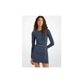 MK Kleid aus dichtem Stretch-Jersey mit Punktmuster und Gürtel - Blau - Michael Kors - XXL