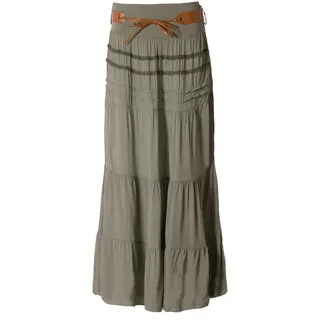Eitex Zauberhafter Retro Maxirock Damen Sommer Rock Größe 34/36 bis Größe 48/50 verfügbar Langer Maxirock Strandrock Sommerock lang Gürtel Amber Boho Retro Maxirock (Khaki, 40/42) - 40-42