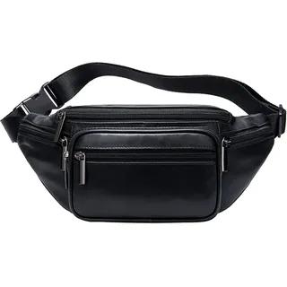 Leder Gürteltasche Gürteltasche für Herren Frauen Reisen, Wandern, Laufen, Hüftgürtel, Schlankes Handy, Geldbörse, Geldbeutel Schwarz - 21 (L) x 3 cm (D) x 13 cm (H)