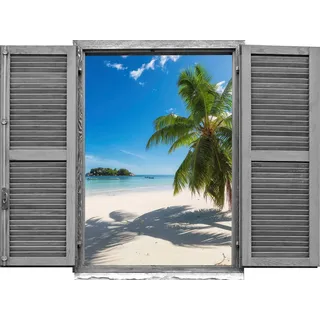 queence Wandtattoo Palmen im Sand (1 St), Wandsticker, Wandbild, selbstklebend, 3D, Fenster blau