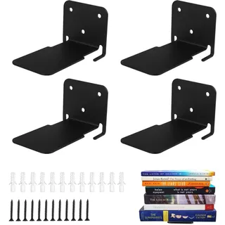 Longzhuo Wandregal, 4 Stück, Wandregal, schwebendes Regal, aus Edelstahl, Wandregal, schwimmend, mit Montagematerial, für Schlafzimmer, Büro, Küche (schwarz)