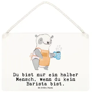Mr. & Mrs. Panda Hinweisschild Barista Herz, holzbild DIN A6, Weiß, Geschenk, Türschild, Kaffee, Dek, (Packung), Eröffnung Cafe dekotafel Barista weiß