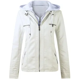 SkotO Lederjacke Damen Große Größen - Kunstlederjacke Mit Kapuze Kurz Bikejacke Lederimitat Übergangsmantel Winddicht Motorradjacke Softshell Fahrradjacke Wasserdicht Atmungsaktiv Softshelljacke - L