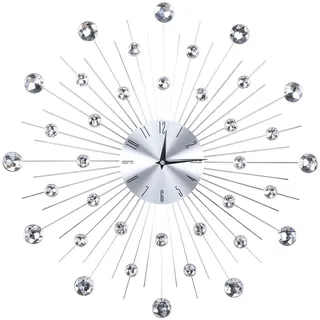 GOTOTOP Moderne 3D-Kristall-Wanduhr, Dekorative Aus Metall, Silberner Spiegel, Funkelnde Bling-Metallic, Ideal für Wohnzimmer, Schlafzimmer, Büro (Silberner Diamant)