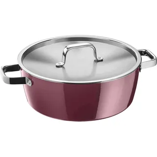 WMF Fusiontec Aromatic Schmorpfanne 28 cm hoher Rand, Bräter 5,9l Induktion, Deckel mit Kondensationsnoppe, High-Tech Keramik, kratzfest, rot