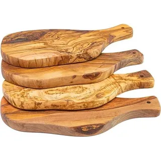 Famanu Schneidebrett Set 4 Stück aus Olivenholz - Handgefertigt, Multifunktional zum Schneiden und Servieren (28x13 cm)