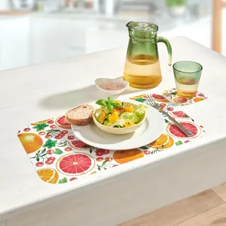 Eldo® Platzsets & Glasuntersetzer 12-teilig – Zitrusfrüchte – für 6 Gedecke – pflegeleicht und langlebig – Alternative zur Tischdecke – sommerliches Ambiente für den Esstisch