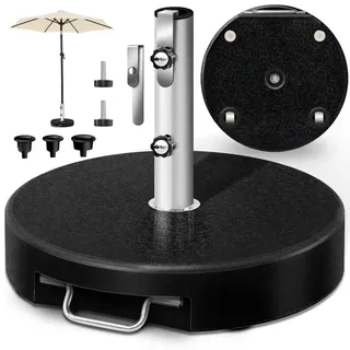tillvex® Granit Sonnenschirmständer mit Rollen & Teleskopgriff 27 kg Schwarz - Rund | Schirmständer Sonnenschirm mit Edelstahlrohr | Balkonschir... - Schwarz