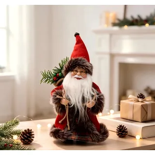 Weihnachtsmann OTTO HOME "Dekoration für Weihnachten, klassisch -traditionell oder skandi-grau", rot (rot, braun), B:15cm H:25cm T:10cm, Kunststoff, Polyester, Vinyl, Dekofiguren, mit Sack und Geschenken, jeweils in 2 Größen: ca. 25 oder 45 cm hoch