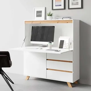 Schranksekretär in Weiß matt und Wildeichefarben Skandi Design