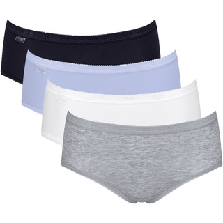 SLOGGI Damen Midi-Slip, 4er Pack Basic+Midi C4P, Unterwäsche, Baumwolle, Spitze, Logo, einfarbig Schwarz/Weiß/Grau/Blau 3XL