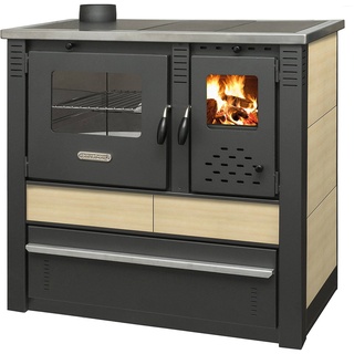 Küchenherd Holzofen PANONIA mit Kacheln Creme - 10,5 kW Dauerbrandherd (Creme Linke Version)