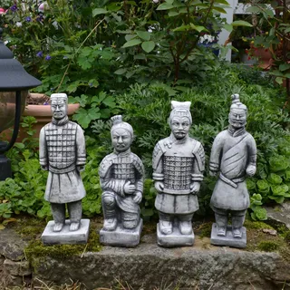 gartendekoparadies.de Gartenfigur Chinesische Terrakotta-Krieger, Steinfiguren, 4er-Set, H. 31-37 cm, (4er-Set), Frostsicher grau