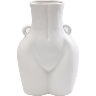 Kare Design Vase Donna, Weiß, Keramik Steingut glasiert, Unikat, handbemalt, Accessoire, Blumenvase, Dekovase, Vasenbehälter, 40cm