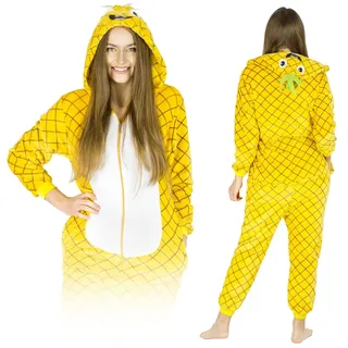 ZOLTA Jumpsuit Onesie für Damen und Herren - Sanft Kuschelig Unisex Pyjama - Karnevalskostüm - Warme Schlafanzug - Karneval kostüm - Beliebte und Lustige Motiv - Ananas - L - L