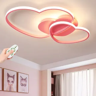Kinderlampe LED Modern Deckenleuchte Junge Mädchen Schlafzimmer Deckenlampe 42W Dimmbar Mit Fernbedienung Liebe Herz Design Acryl Lampeschirm Deco Deckenbeleuchtung Esszimmer Wohnzimmer Licht,Rosa