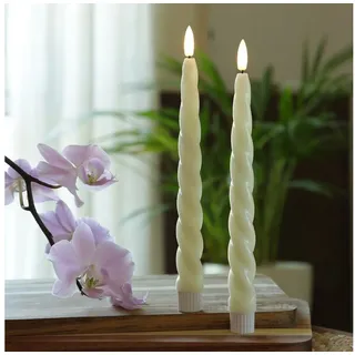 MARELIDA LED-Kerze LED Stabkerzen Twist Tafelkerzen gedreht Echtwachs H: 25cm creme 2St (2-tlg) beige