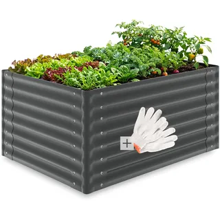 tectake® Hochbeet verzinkter Stahl, 120x100x62cm, abgerundete Kanten, 720 L, mit Handschuhen, Gartenhochbeet, Pflanzbeet, Gemüsebeet, Kräuterbeet, Pflanzkasten, Gartenbeet, Blumenbeet, Metallhochbeet