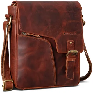 ROYALZ "Denver Moderne Vintage Umhängetasche Herren klein Leder - kleine Schultertasche aus Echtleder für Alltag Freizeit Ausflüge - Ledertasche zum Umhängen;Farbe:Montana Braun - S