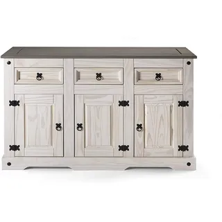 Sam Sideboard Kommode 132 x 84 x 44 cm Pinienholz weiß grau lasiert MEXICO