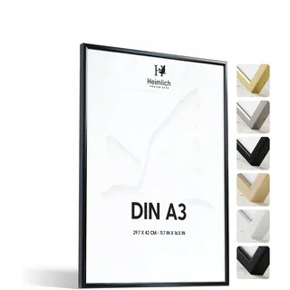 Heimlich® 1x Bilderrahmen DIN A3 30x42 cm Schwarz Metall Rahmen 1-Pack | Dokumentenrahmen 29,7x42 cm Groß Collage | Metallrahmen Alu-Bilderrahmen Aluminium | Picture Frame A3 Fotorahmen