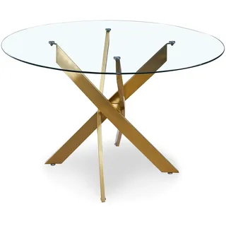 Menzzo Runde und ovale Tische, Metall, Gold, L120 x T120 x H75 cm 8mm Dickes Glas