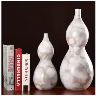 Quality Elegance Dekovase Keramik Vasen Set 2-teilig – Grau mit Gold Marmor Muster (2 St., 3 tlg), Keramikvasen Set Marmor