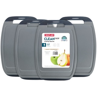 NEOFLAM® – Antibakterielle Frühstücksbrettchen Kunststoff 4er Set | Schneidebrett rutschfest - Schneidbretter-Set Microban®, Brettchen spülmaschinenfest, Küchenbrett mit Saftrille,BPA-frei