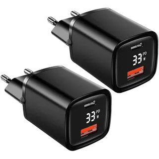 Eaxus 2er-Set Ladegerät, Lade Adapter, Dual Port, USB-C und USB-A, Schnellladegerät, schwarz (33 W, 2 Ports), USB Ladegerät, Schwarz