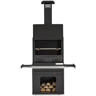 Schwarzer Edelstahl Grillkamin modern für Garten und Terrasse
