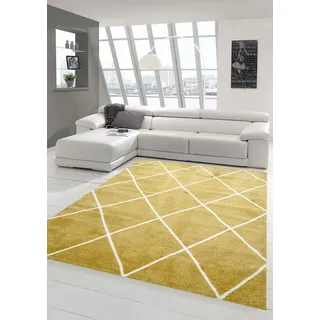 Teppich-Traum Skandinavischer Stil Wohnzimmerteppich Rautenmuster - pflegeleicht - Gold Creme weiß Größe 120x170 cm
