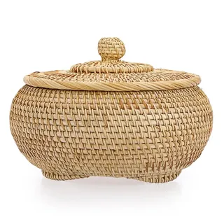 Handgewebter Rattan Aufbewahrungskorb mit Deckel - Braun