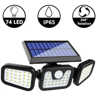 74LED Solarleuchte mit Bewegungsmelder Solarstrahler Außen Gartenlampe Licht,Solar-Hochleistungs-Multifunktionslicht