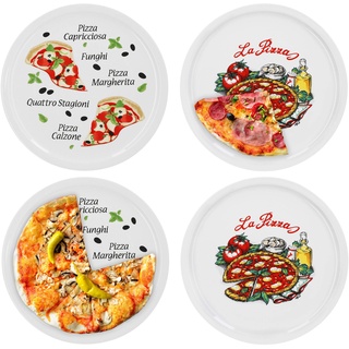 Set of 4 Napoli & Margherita Pizza Plates Large 30.5 cm Porcelain Plates with Beautiful Motif for Pizza/Pasta, the 'Great Hunger' or for Serving