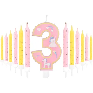 Einhorn-Kerze zum 3rd Geburtstag für Mädchen, 3rd Geburtstag, Dekoration Einhorn-Geburtstag Zahl 3 Kerze für Kuchen, rosa Kerzen Kuchenaufsatz für Einhorn-Thema, rosa Geburtstagsparty-Zubehör