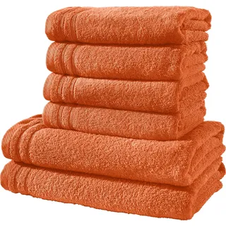 Erwin Müller Handtuchset, Frottierset Heidelberg 6-TLG. 100% Baumwolle orange - leichte Qualität, saugstark, schnelltrocknend, kompakt - ideal für Sport, Strand, Reisen