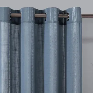 MYSKY HOME Leinenvorhang Blau Gardinen Dunstblau Kinderzimmer Jungen Boy-mit Ösen Boho Vintage Web-Löchern Makramee Häkelgardine für Schlafzimmer Ankleidezimmer Halbtransparent Landhaus 2PC 140x240cm